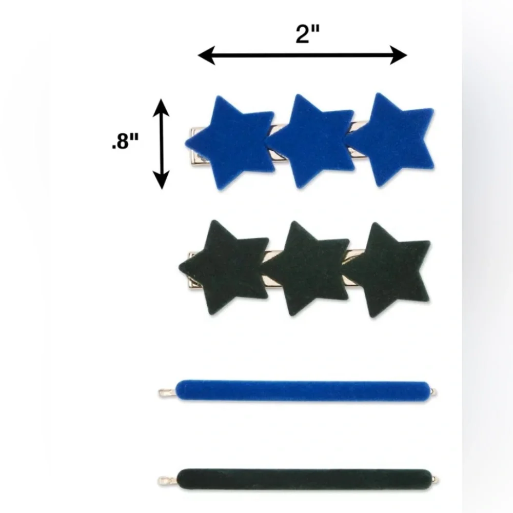 The Home Edit Felt Star Hair Clips and Bobby Pins, Blue and Black, 4 Ct